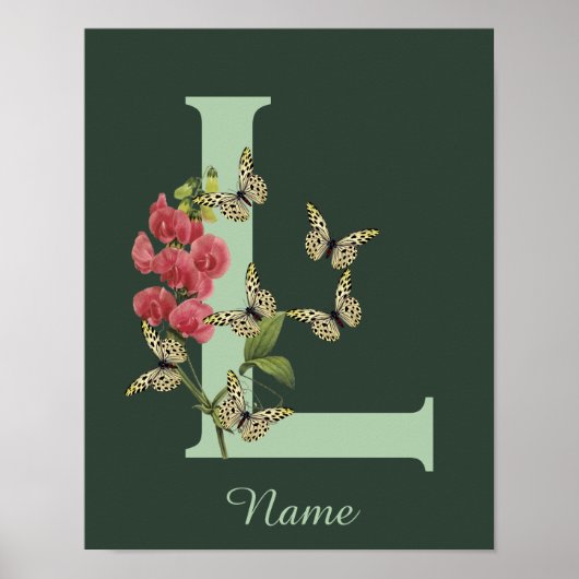 Butterflies Flower Monogram Initial L Personalized Poster (Voorkant)