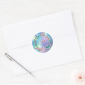 Butterflies, Flowers, Holografisch, Handgemaakt Ronde Sticker (Envelop)