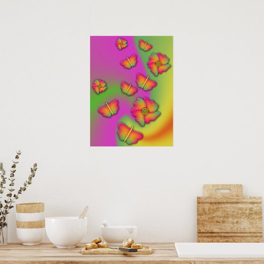 Butterflies & Flowers Poster (Keuken)