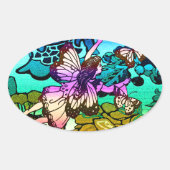 Butterflies, Flowers, Rainbow, Angel Ovale Sticker (Voorkant)