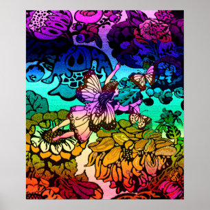 Butterflies, Flowers, Rainbow, Angel Poster