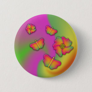 Butterflies & Flowers Ronde Button 5,7 Cm