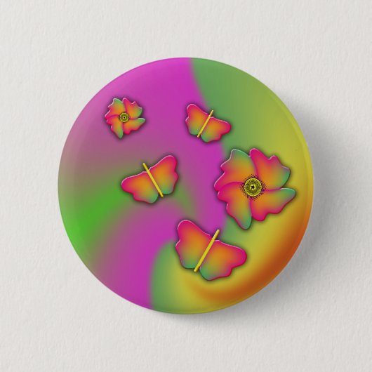 Butterflies & Flowers Ronde Button 5,7 Cm (Voorkant)