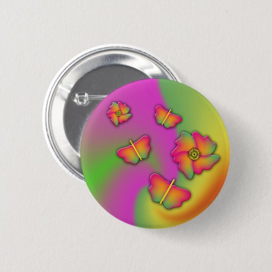 Butterflies & Flowers Ronde Button 5,7 Cm (Voorkant /achterkant)