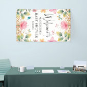 Butterflies Flowers Roze Baby shower Welkom Spandoek (Beurs)