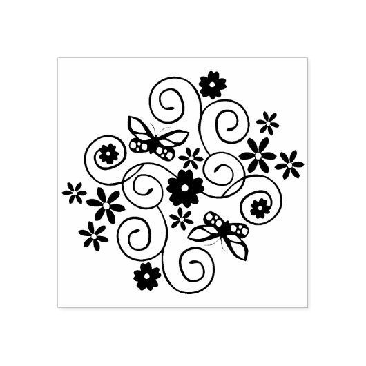 Butterflies & Flowers Rubberstempel (Afrduk)