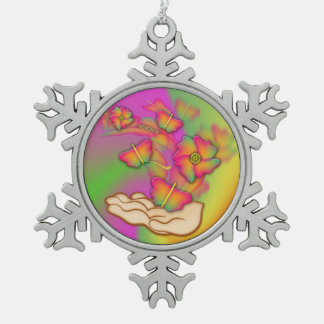 Butterflies & Flowers Tin Sneeuwvlok Ornament