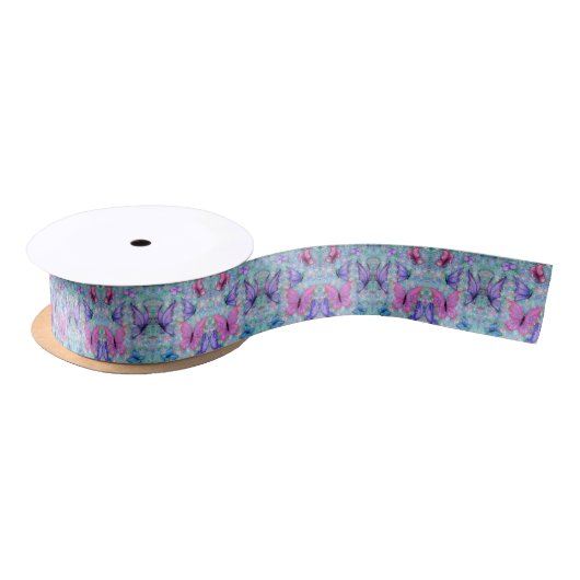Butterflies Flying Satin Ribbon - Spring Satijnen Lint (Spoel)