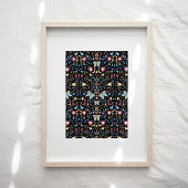 Butterflies Folk Art Floral Pattern Poster