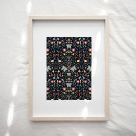 Butterflies Folk Art Floral Pattern Poster