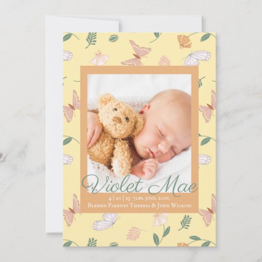 Butterflies Foto Birth Aankondiging (Voorkant)