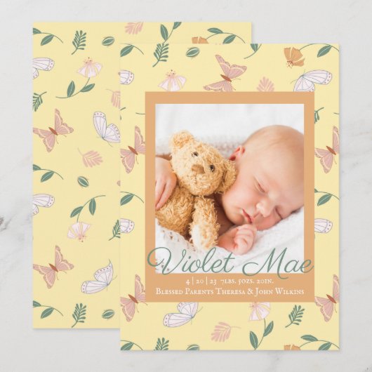 Butterflies Foto Birth Aankondiging (Voorkant / Achterkant)
