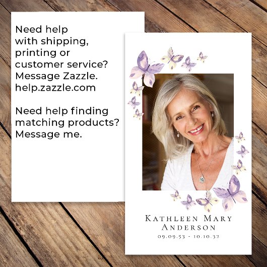 Butterflies Foto Funeral Memorial Prayer Kaart