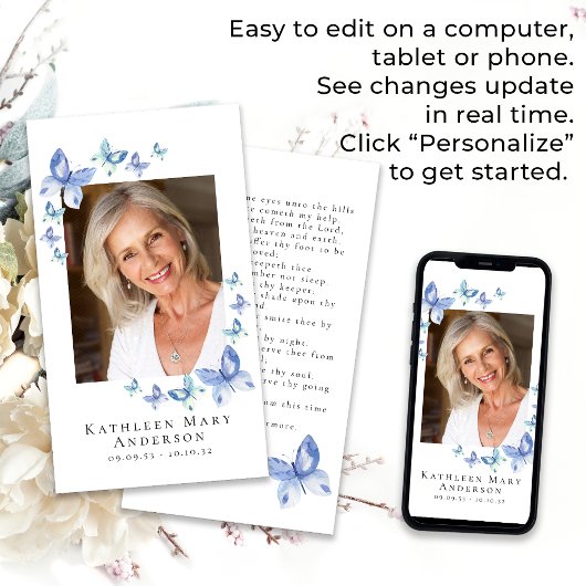 Butterflies Foto Funeral Memorial Prayer Kaart