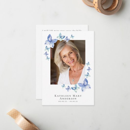 Butterflies Foto Funeral Memorial Prayer Kaart Notitiekaartje (Voorkant / Achterkant in situ)
