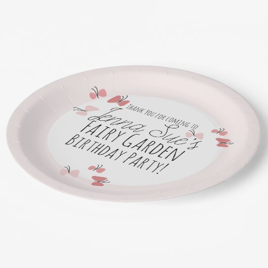 Butterflies Garden Birthday Pink Papieren Bordje (Gekanteld)