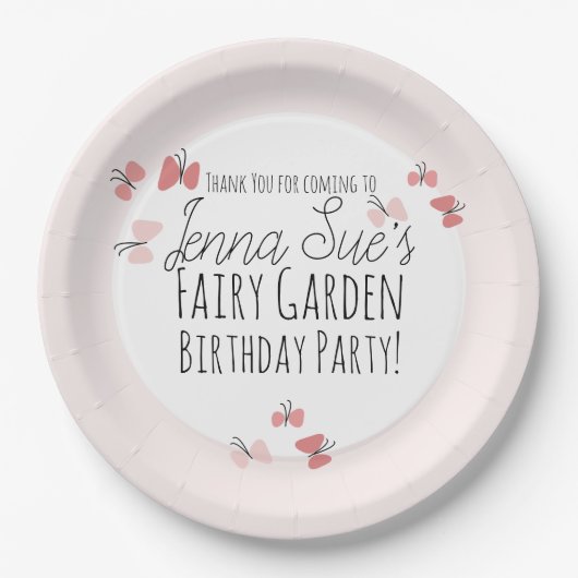 Butterflies Garden Birthday Pink Papieren Bordje (Voorkant)
