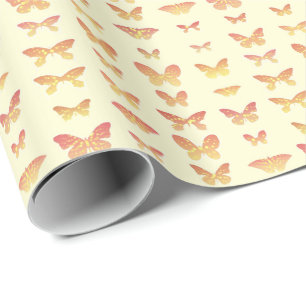 Butterflies, geel, goud en sinaasappel cadeaupapier