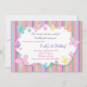 Butterflies Girl Birthday Invitation Kaart (Voorkant)