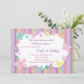 Butterflies Girl Birthday Invitation Kaart (Staand voorkant)
