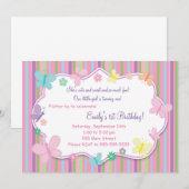 Butterflies Girl Birthday Invitation Kaart (Voorkant / Achterkant)