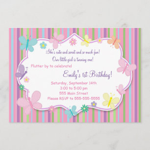 Butterflies Girl Birthday Invitation Kaart