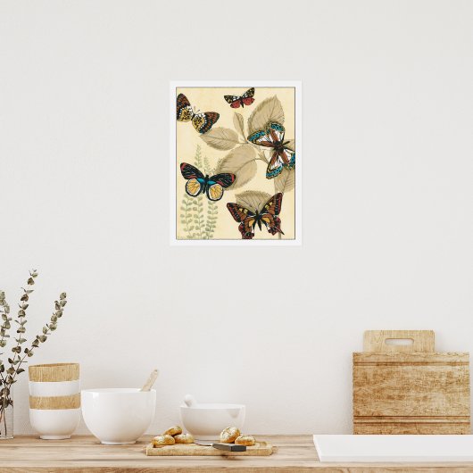 Butterflies glijdend over bladeren poster (Keuken)