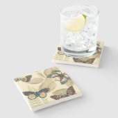 Butterflies glijdend over bladeren stenen onderzetter (Zijkant)