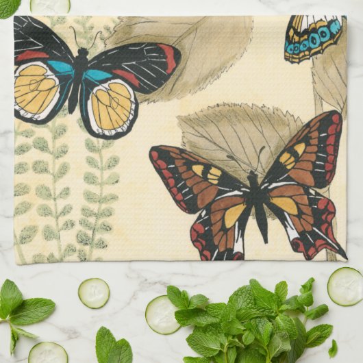 Butterflies glijdend over bladeren theedoek (Gevouwen)
