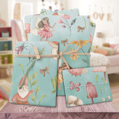 Butterflies Gnomes & Winged Fairies Garden Green Inpakpapier Vel