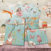 Butterflies Gnomes & Winged Fairies Garden Green Inpakpapier Vel