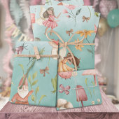 Butterflies Gnomes & Winged Fairies Garden Green Inpakpapier Vel