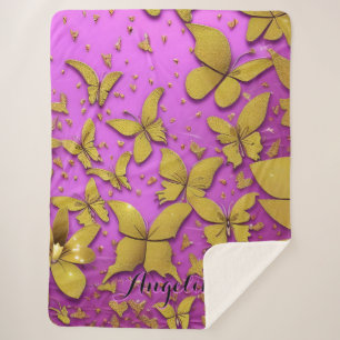 Butterflies Gold Glitters roze achtergrond Sherpa Deken