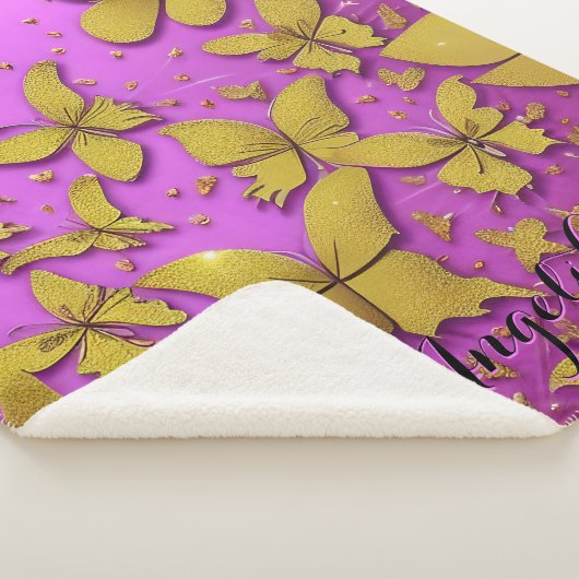 Butterflies Gold Glitters roze achtergrond Sherpa Deken (3/4)