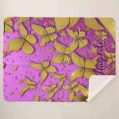Butterflies Gold Glitters roze achtergrond Sherpa Deken (Voorkant (horizontaal))