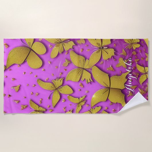Butterflies Gold Glitters roze achtergrond Strandlaken (Voorkant)