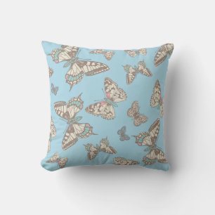 Butterflies grafisch patroon blauw bruine kussen