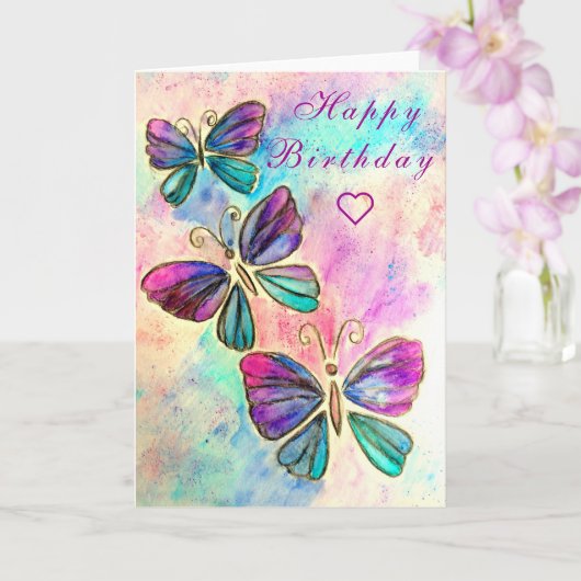 Butterflies Happy Birthday Kaart (Orchidee)