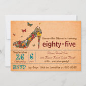 Butterflies High Heel 85th Birthday Invite Kaart (Voorkant)