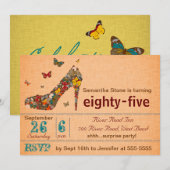 Butterflies High Heel 85th Birthday Invite Kaart (Voorkant / Achterkant)