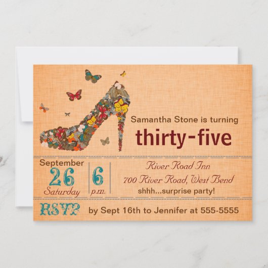 Butterflies High Hiel 35th Birthday Invite Kaart (Voorkant)