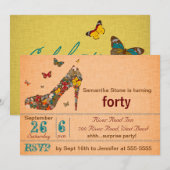 Butterflies High Hiel 40th Birthday Invite Kaart (Voorkant / Achterkant)