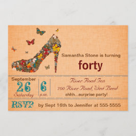 Butterflies High Hiel 40th Birthday Invite Kaart