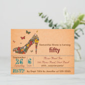 Butterflies High Hiel 50th Birthday Invite Kaart (Staand voorkant)