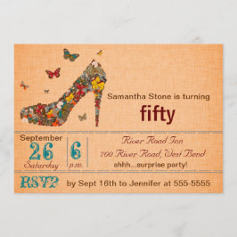 Butterflies High Hiel 50th Birthday Invite Kaart