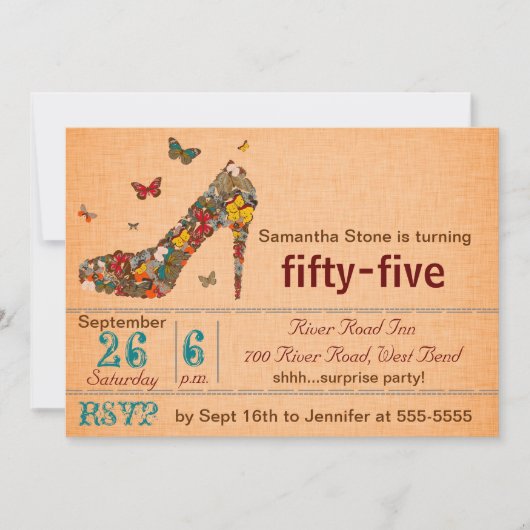 Butterflies High Hiel 55th Birthday Invite Kaart (Voorkant)