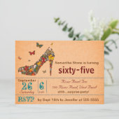 Butterflies High Hiel 65th Birthday Invite Kaart (Staand voorkant)