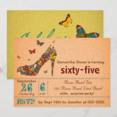 Butterflies High Hiel 65th Birthday Invite Kaart (Voorkant / Achterkant)