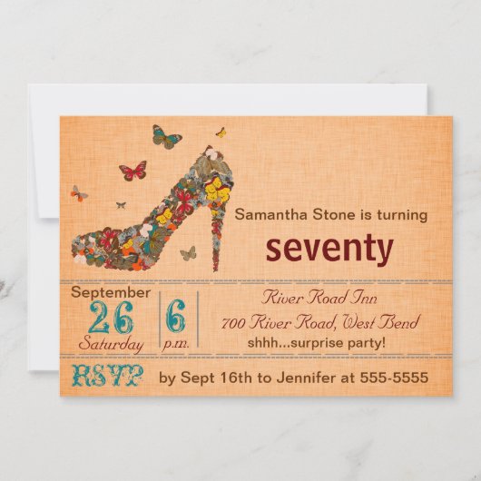 Butterflies High Hiel 70th Birthday Invite Kaart (Voorkant)