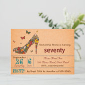 Butterflies High Hiel 70th Birthday Invite Kaart (Staand voorkant)